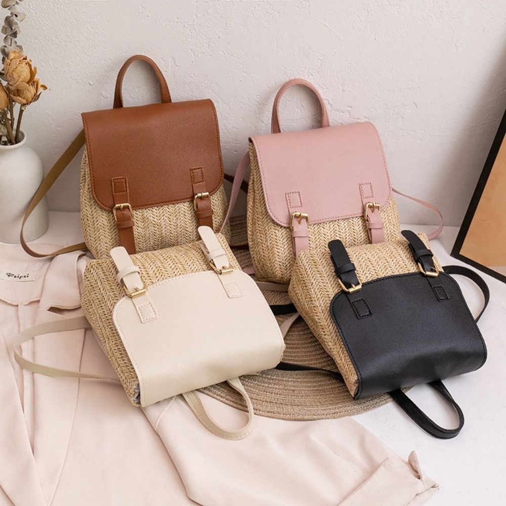 Trend PU Leather Straw Backpac - огляд і ціна Leather Backpack Vintage